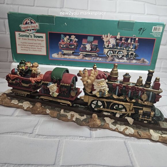 Vintage Christmas Santa's Town 18" Mantle Train 4 Stocking Hanger W/Box Heavy - Picture 3 of 16